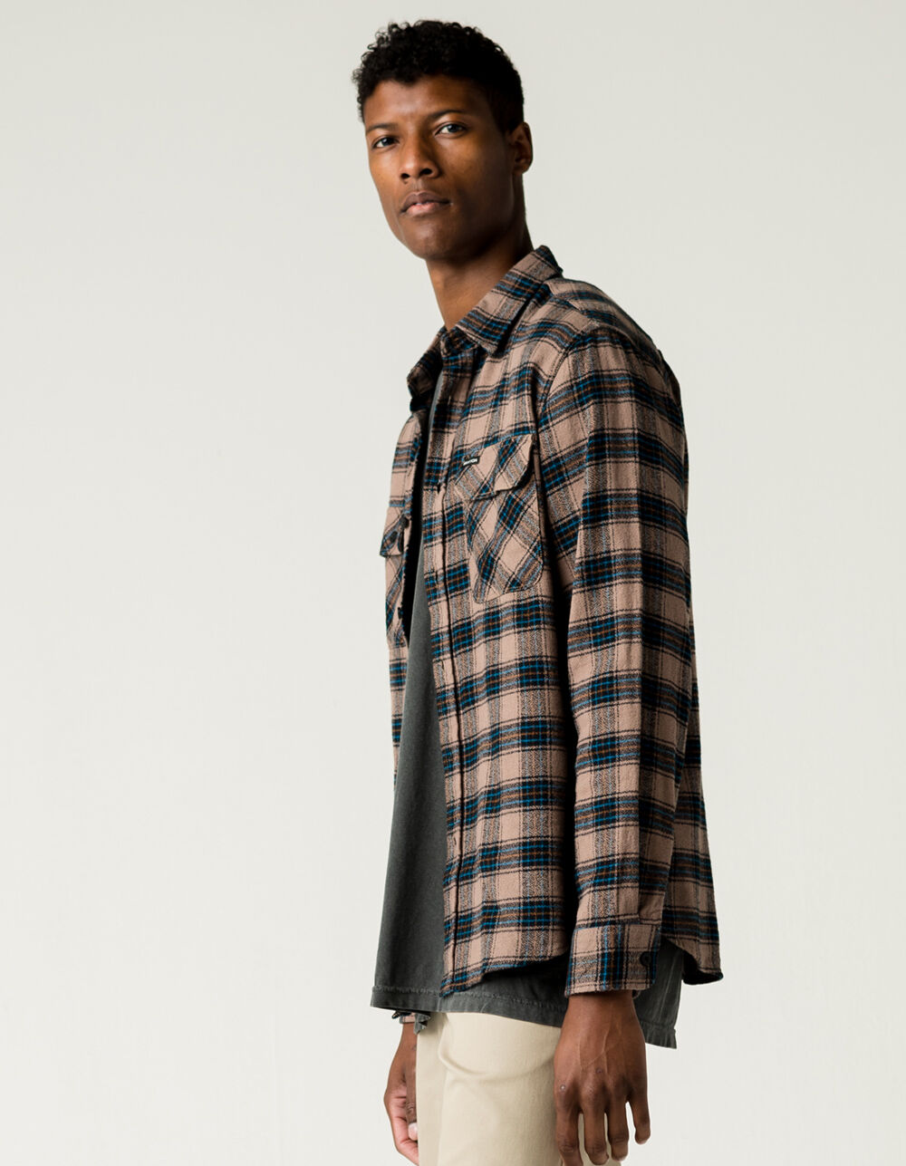BRIXTON Bowery X Mens Taupe Combo Flannel - BLACK COMBO | Tillys