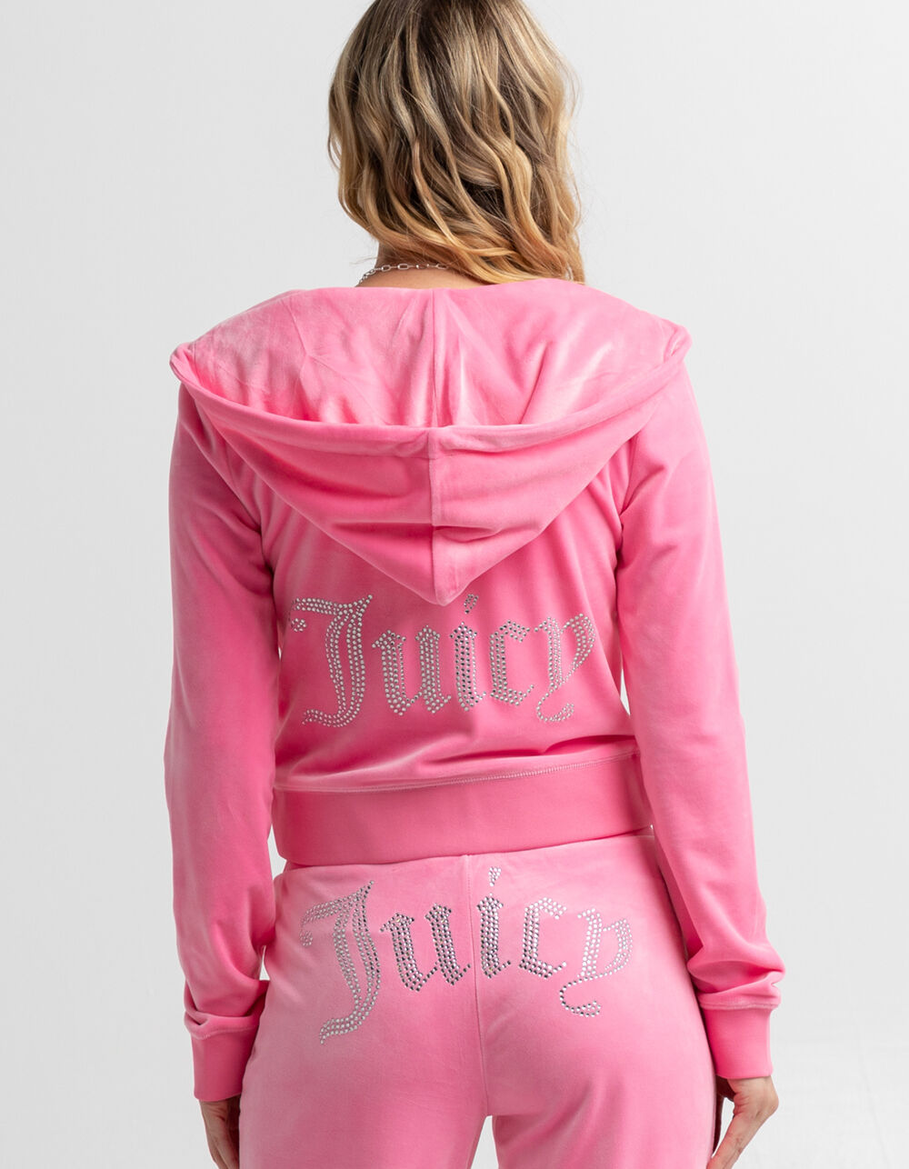 JUICY COUTURE Classic Bling Womens Zip Up Velour Hoodie - HOT PINK | Tillys