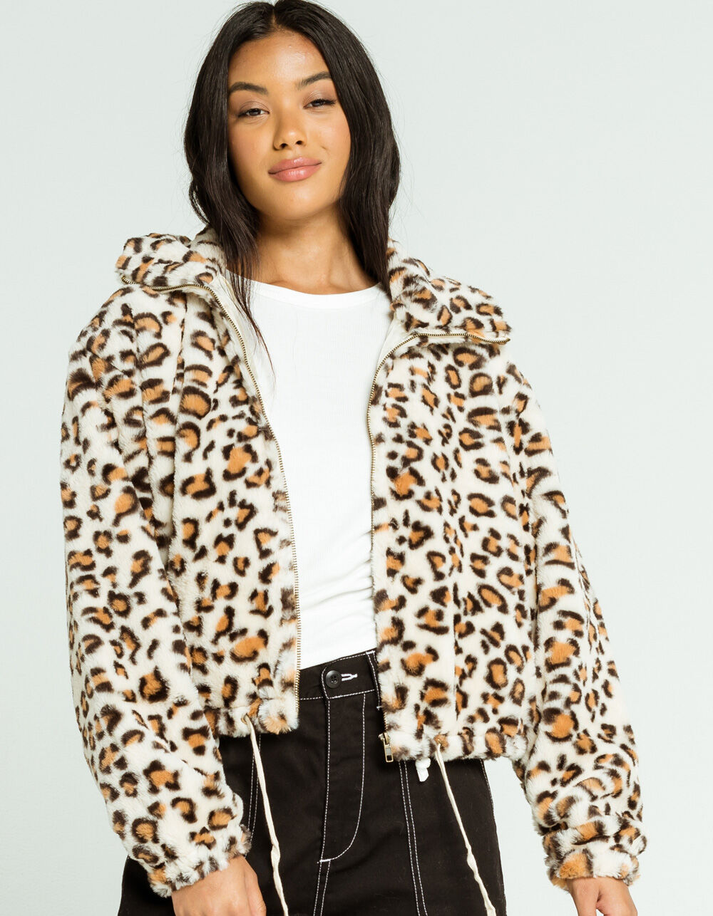 Lucky Brand, Jackets & Coats, Lucky Brand Leopard Faux Fur Hooded Jacket  Zip Up Bomber Teddy Mob Wife Small