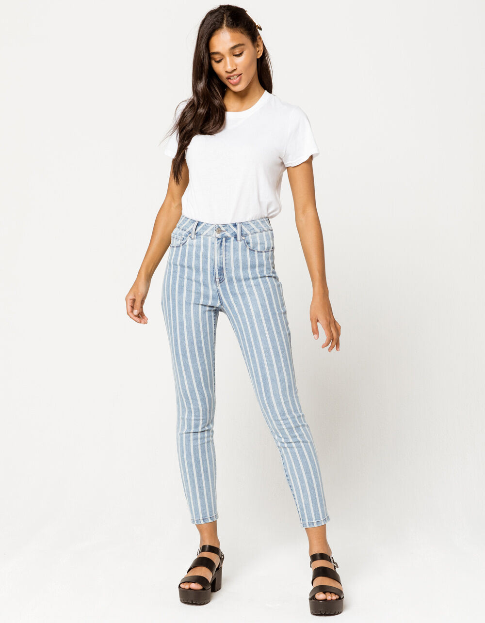 SKY AND SPARROW Stripe Skinny Crop Womens Jeans - MEDIUM WASH | Tillys