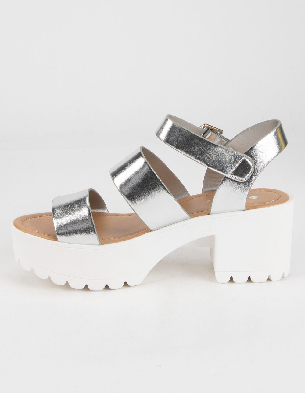 SODA Lug Sole Ankle Strap Womens Silver Platform Sandals - SILVER/WHITE ...