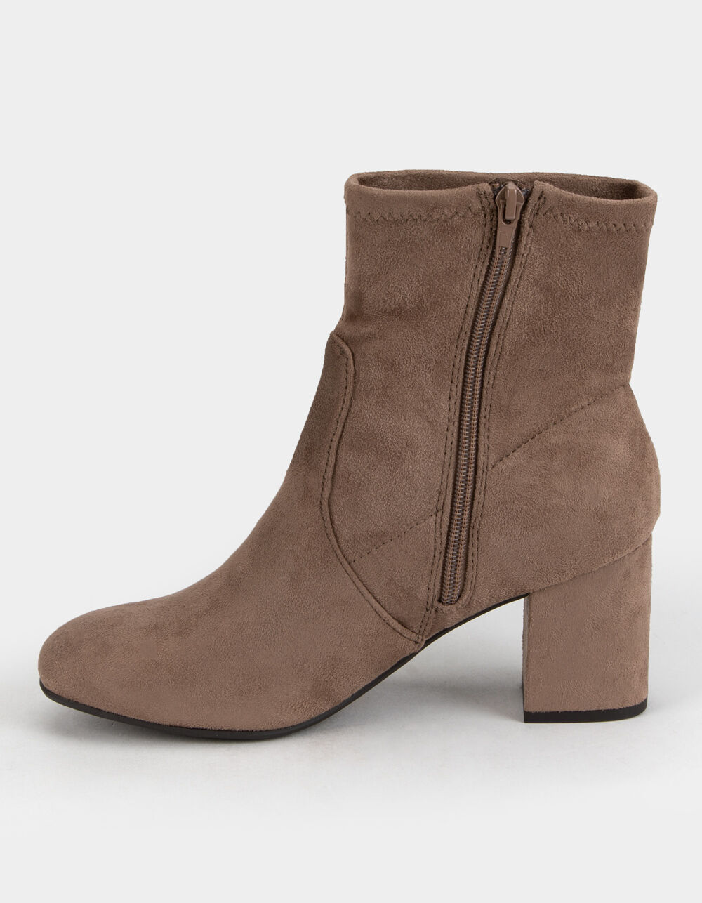 SODA Faux Suede Block Heel Womens Taupe Booties - TAUPE | Tillys