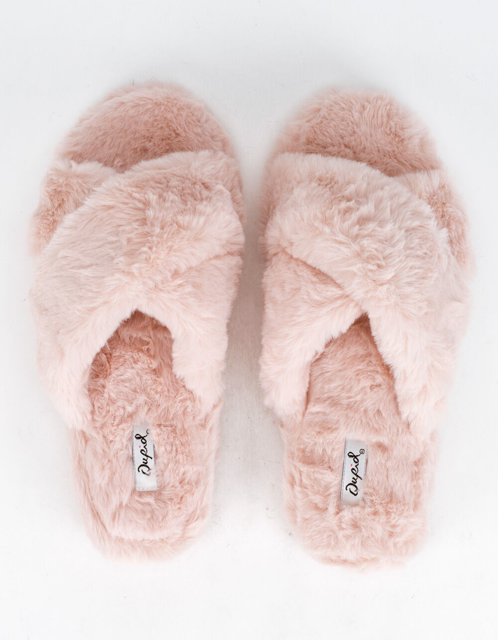 QUPID Faux Fur Cross Womens Nude Slide Sandals - NUDE | Tillys