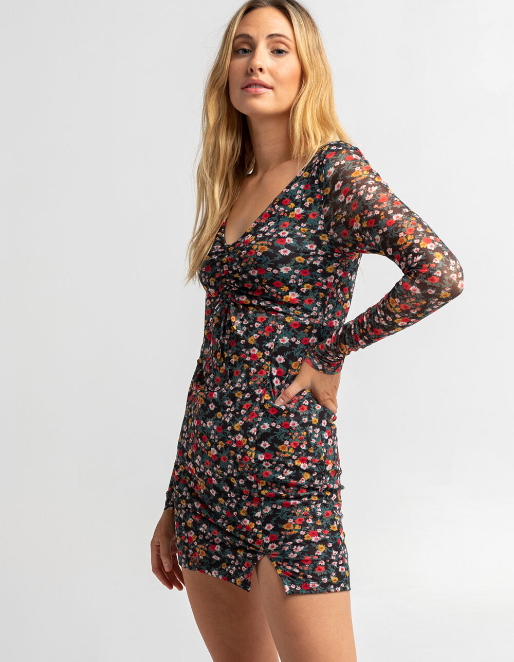LIVE TO BE SPOILED Ditsy Mesh Dress - BLACK/RED | Tillys