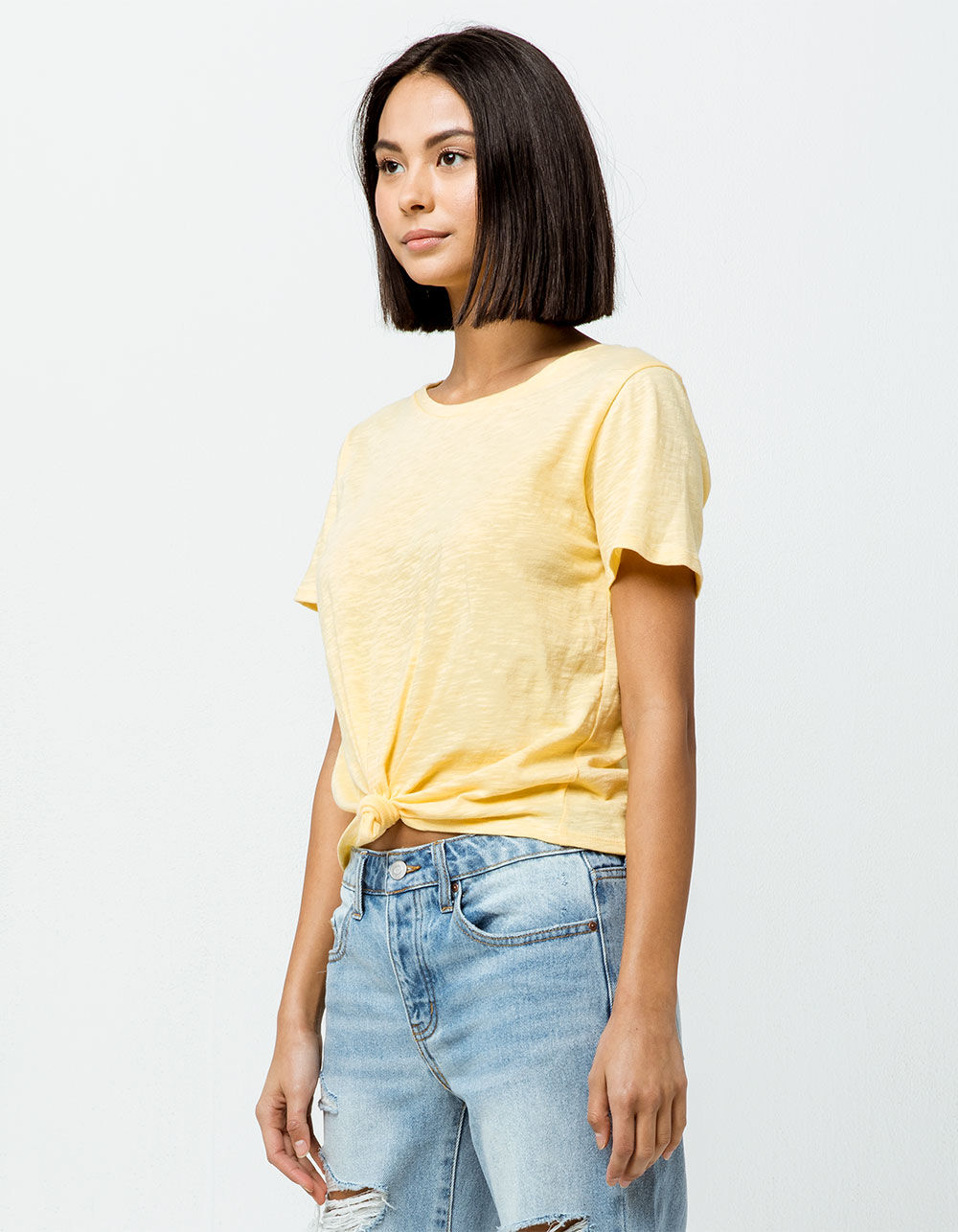 SKY AND SPARROW Solid Knot Front Yellow Womens Tee - YELLOW | Tillys