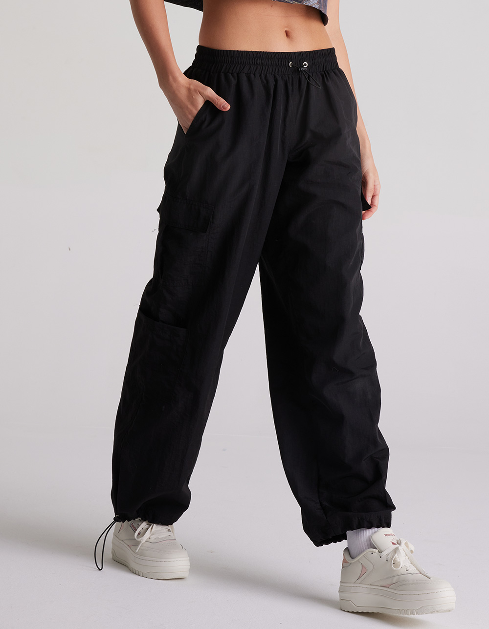 Women's High-Rise Cargo Parachute Pants - All In Motion™ Black XS