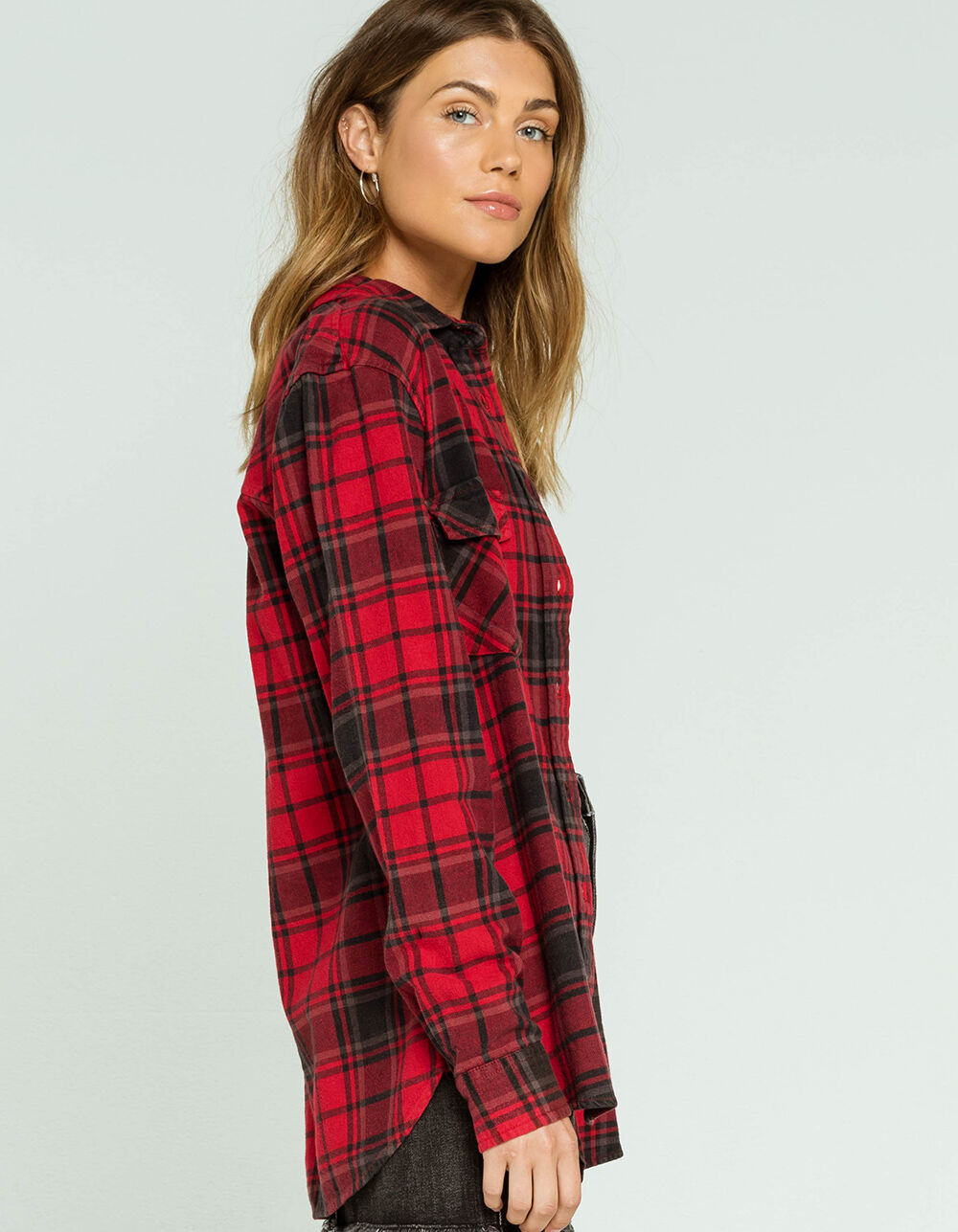 RSQ Cobain Washed Womens Flannel Shirt - RED/BLACK | Tillys