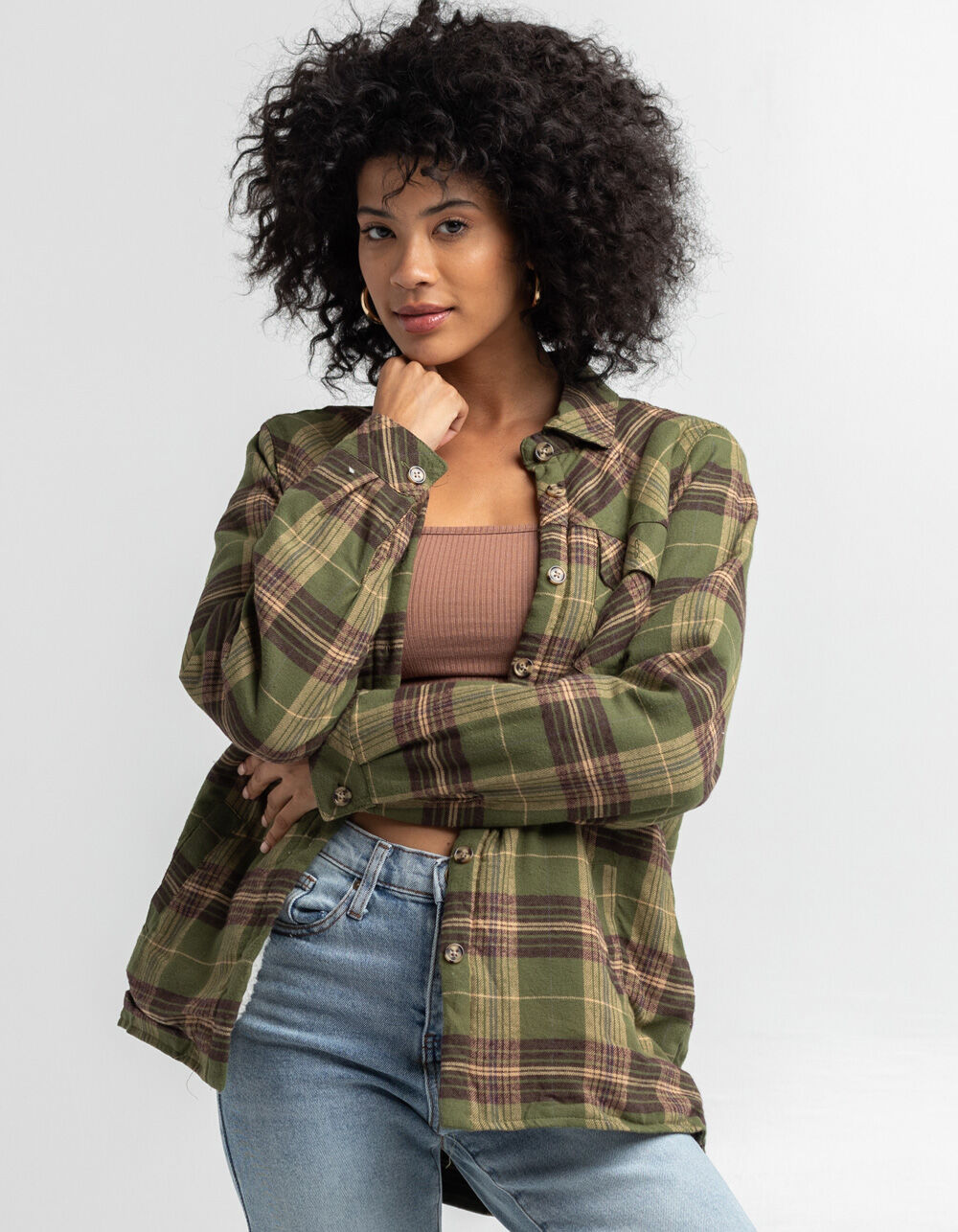 RSQ Sherpa Lined Plaid Womens Shacket - GREEN | Tillys