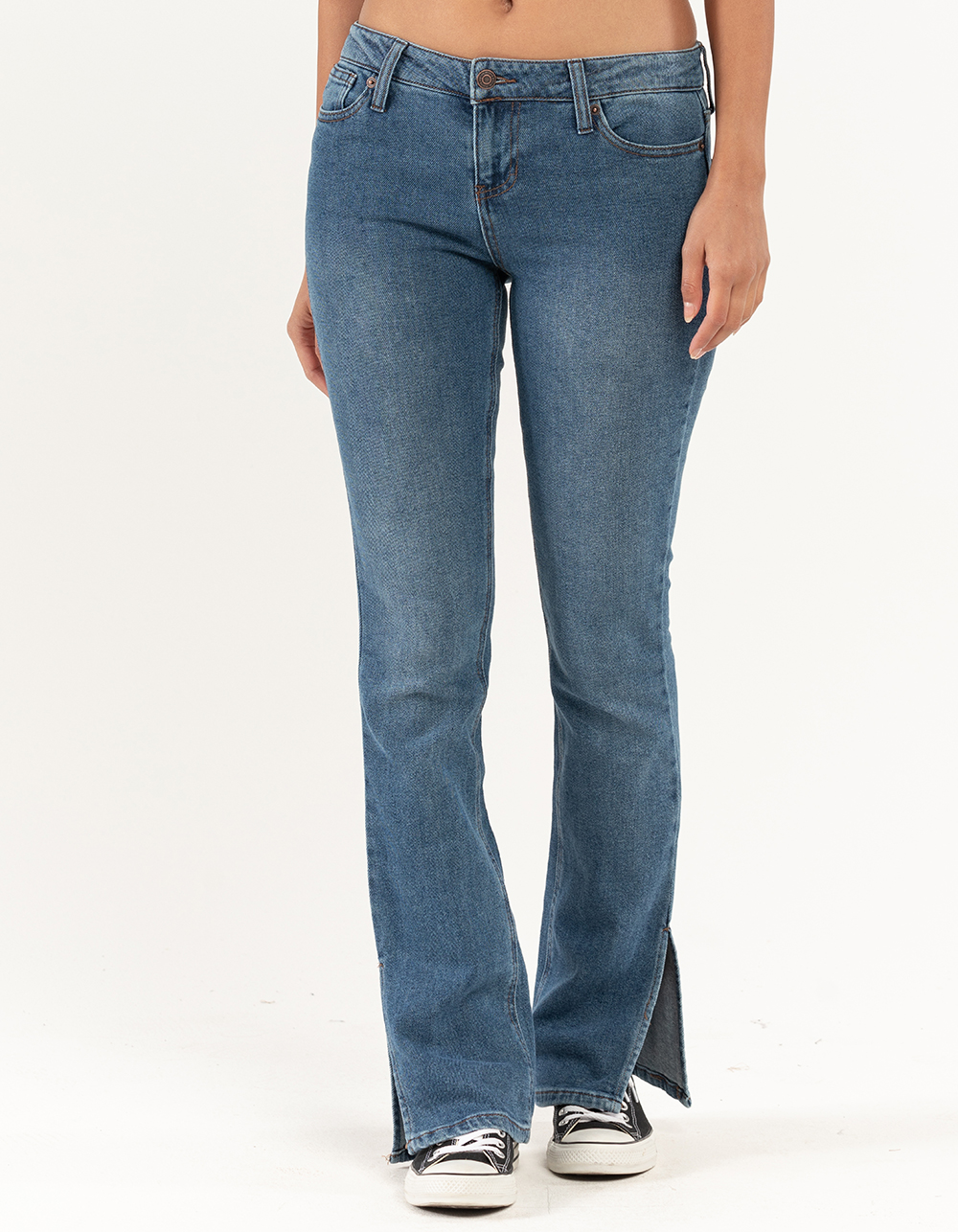 RSQ Womens Side Slit Flare Comfort Jeans - MEDIUM INDIGO | Tillys