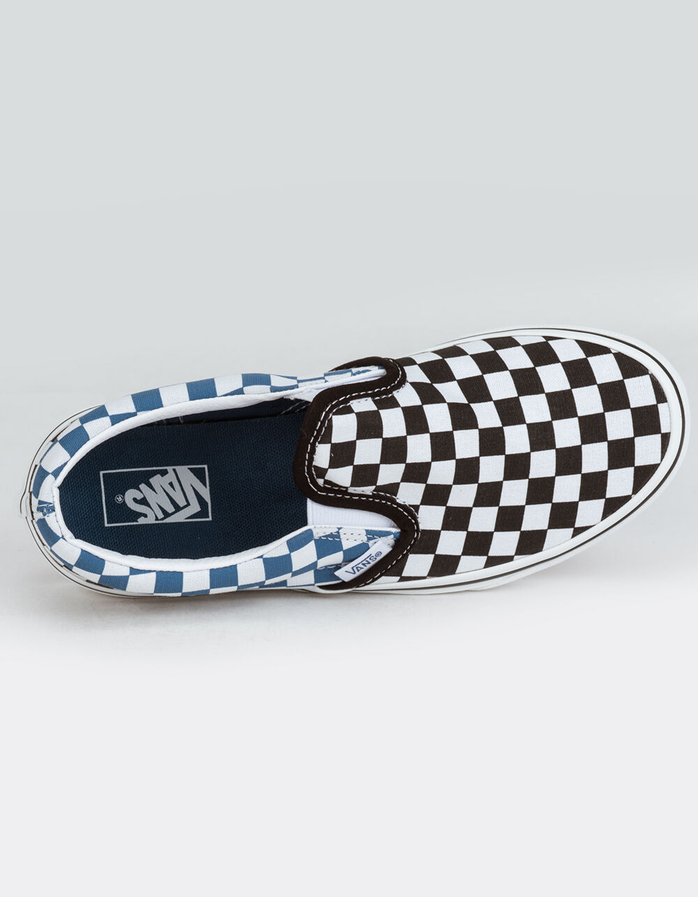VANS Checkerboard Classic Slip-On Juniors Shoes - BLACK/BLUE | Tillys