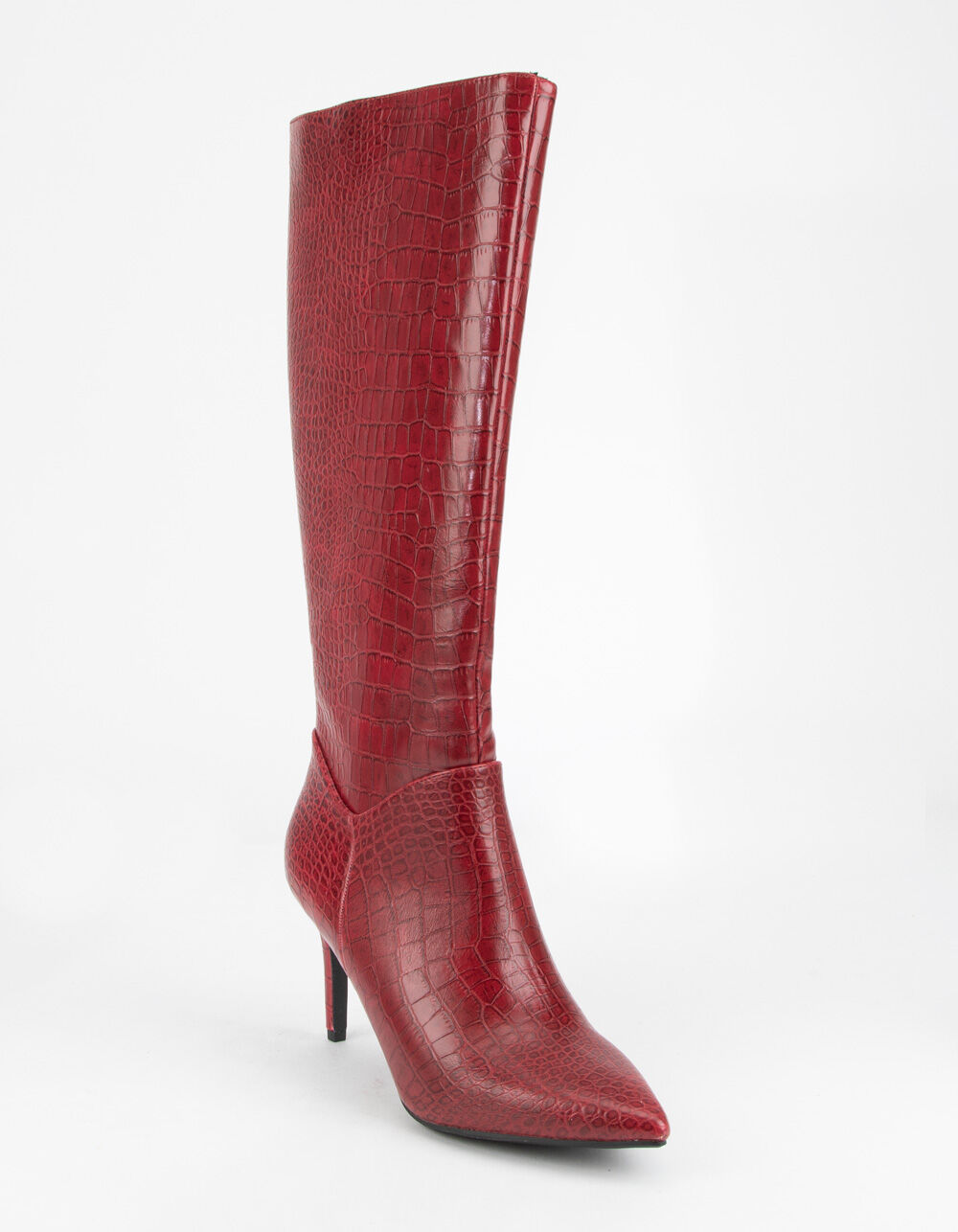 DELICIOUS Crocodile Knee High Red Womens Boots