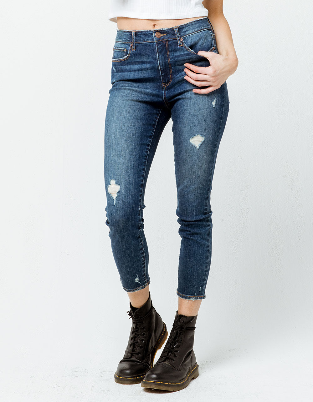 RSQ Cali High Rise Ankle Womens Ripped Skinny Jeans - DARK BLAST | Tillys