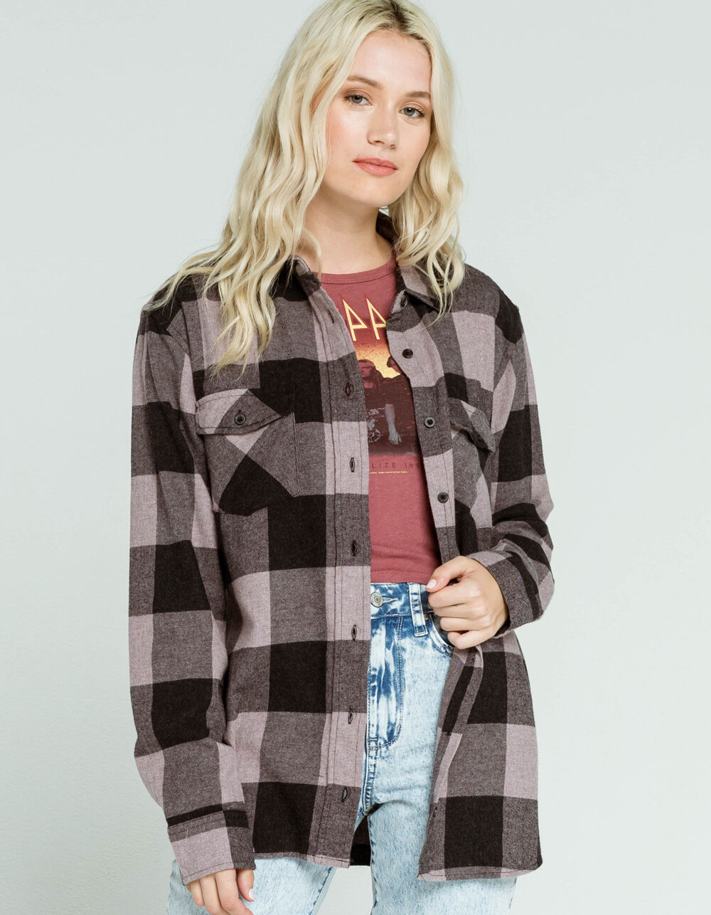 RSQ Joey Washed Plaid Womens Lavender Shirt - LAVEN | Tillys