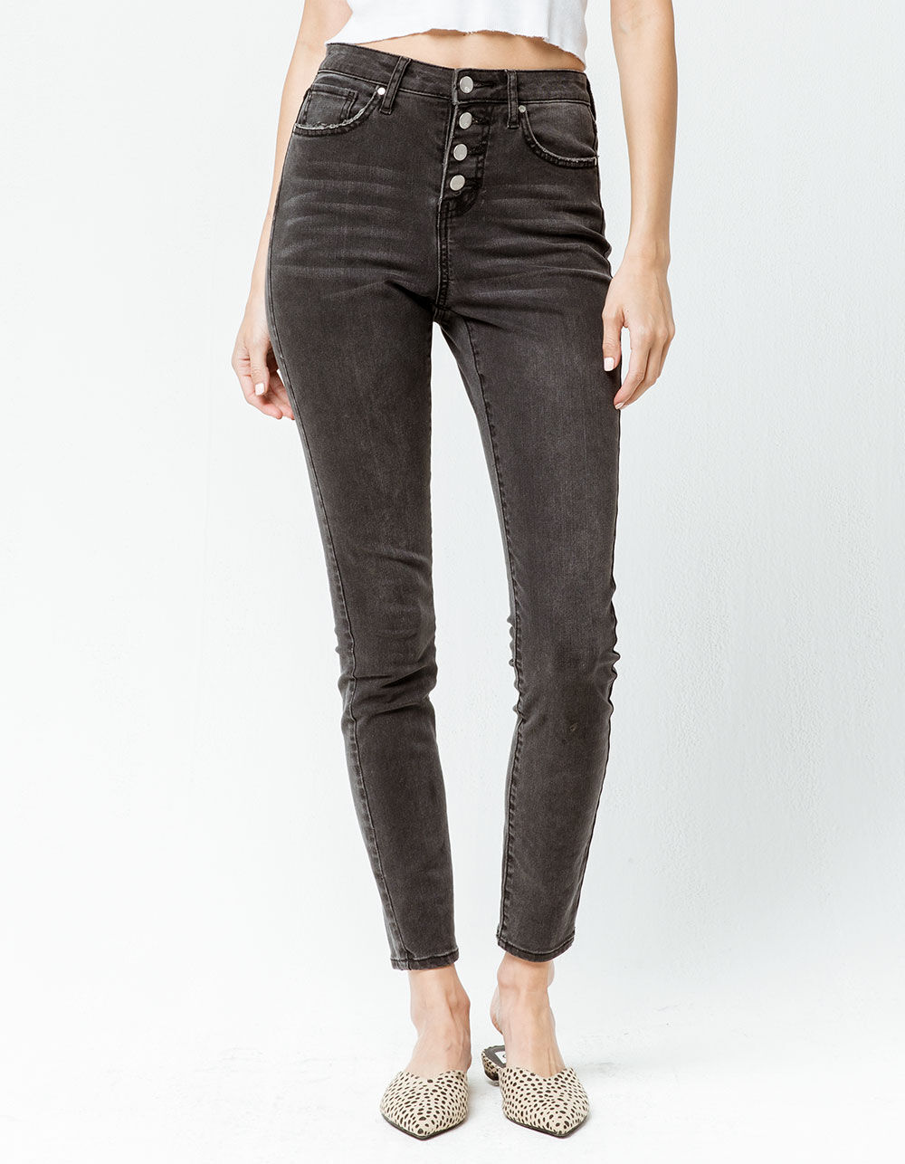RSQ Exposed Button Manhattan High Rise Womens Skinny Jeans - WASH BLACK ...