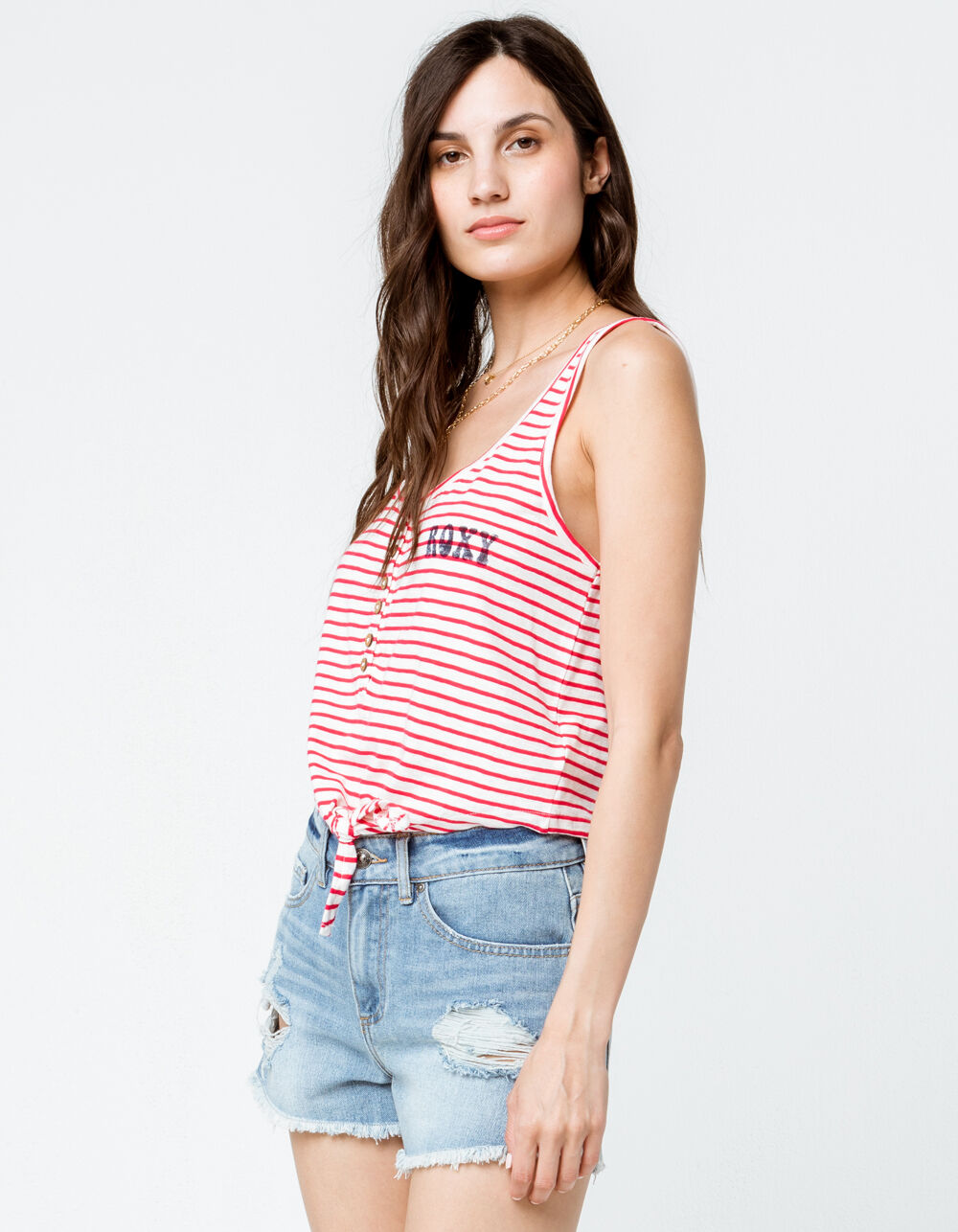 ROXY Sweet Symphony Tie Front Womens Tank Top - RED COMBO | Tillys