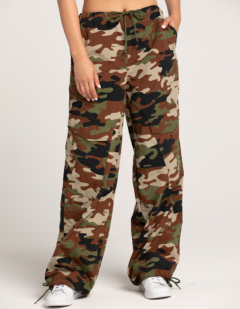 YOURS Curve Plus Size Green Camo Print Cargo Parachute Trousers | Yours  Clothing
