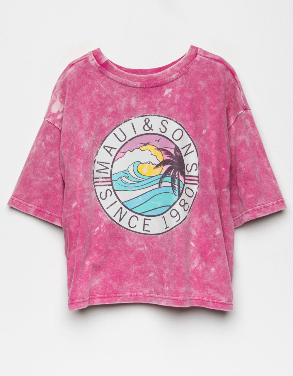 MAUI AND SONS Mineral Wash Boxy Girls Crop Tee - PINK COMBO | Tillys
