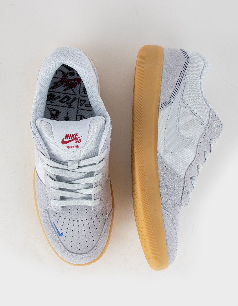 Nike SB Force 58 Premium Grey, Blue & Gum Skate Shoes