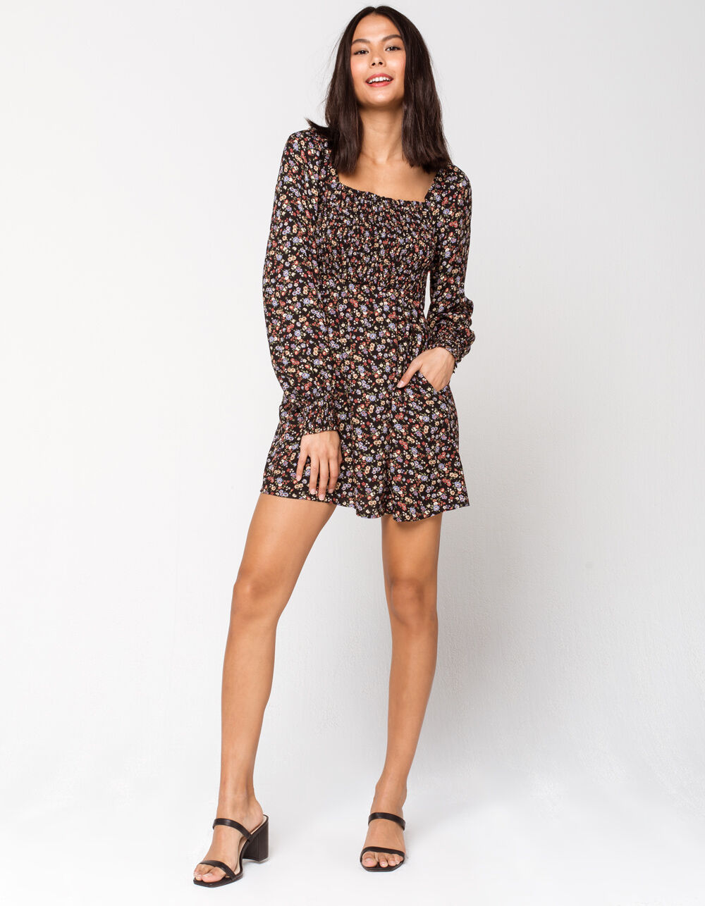 MIMI CHICA Smocked Fit N Flare Dress - BLACK COMBO | Tillys