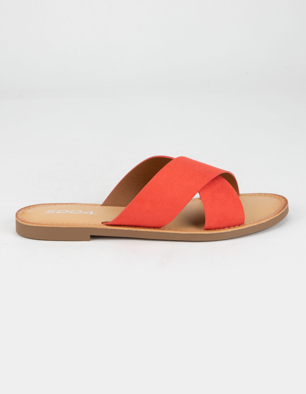 SODA Criss Cross Womens Coral Slide Sandals - CORAL | Tillys