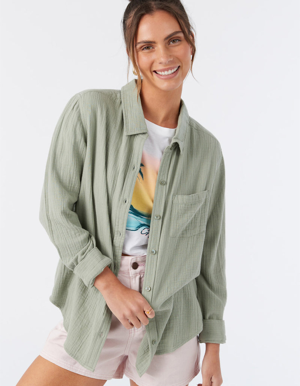 O'NEILL Leni Womens Button Up Shirt - MOSS | Tillys