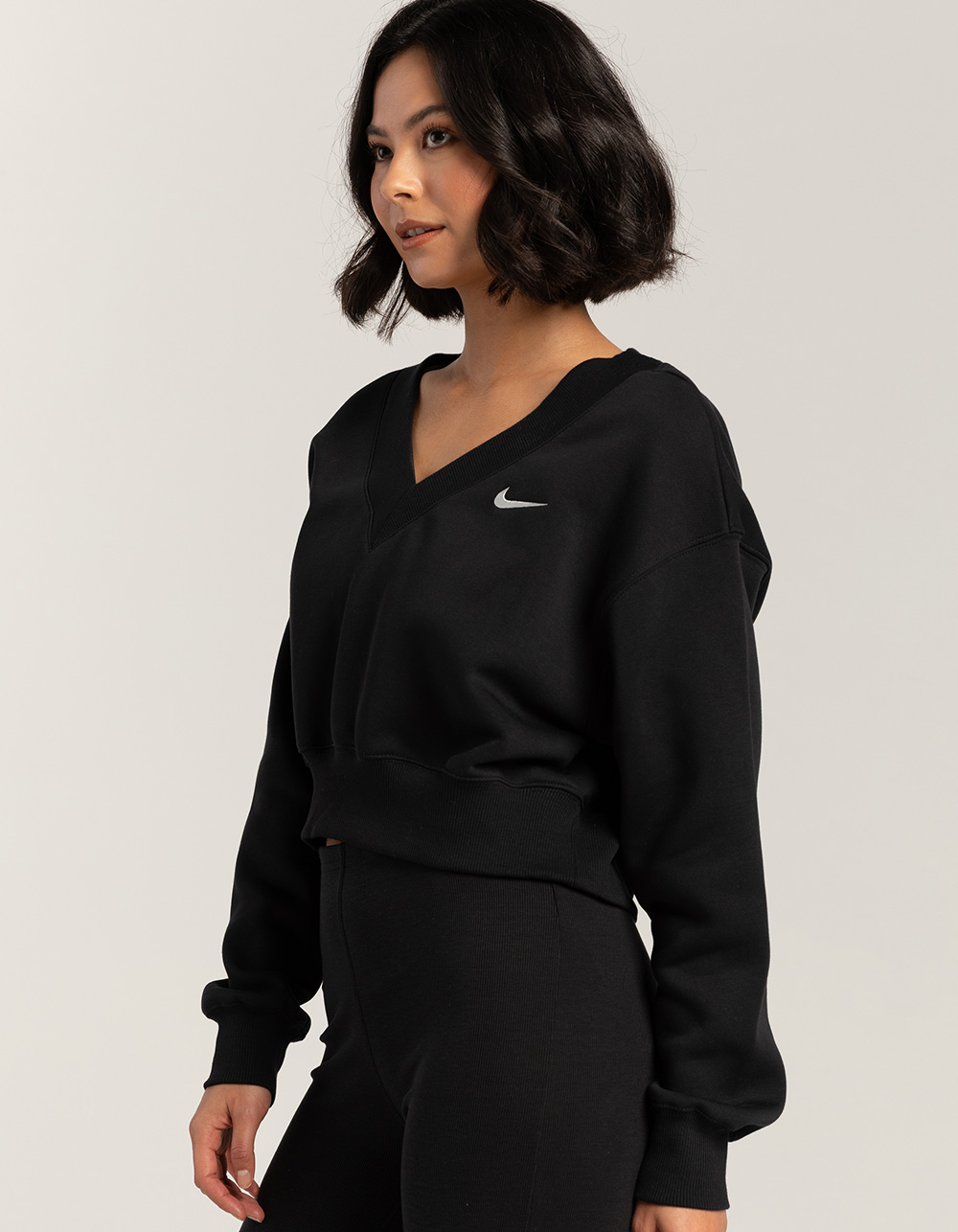 NIKE Sportswear Phoenix Fleece Womens Cropped V-Neck Sweatshirt - BLACK ...