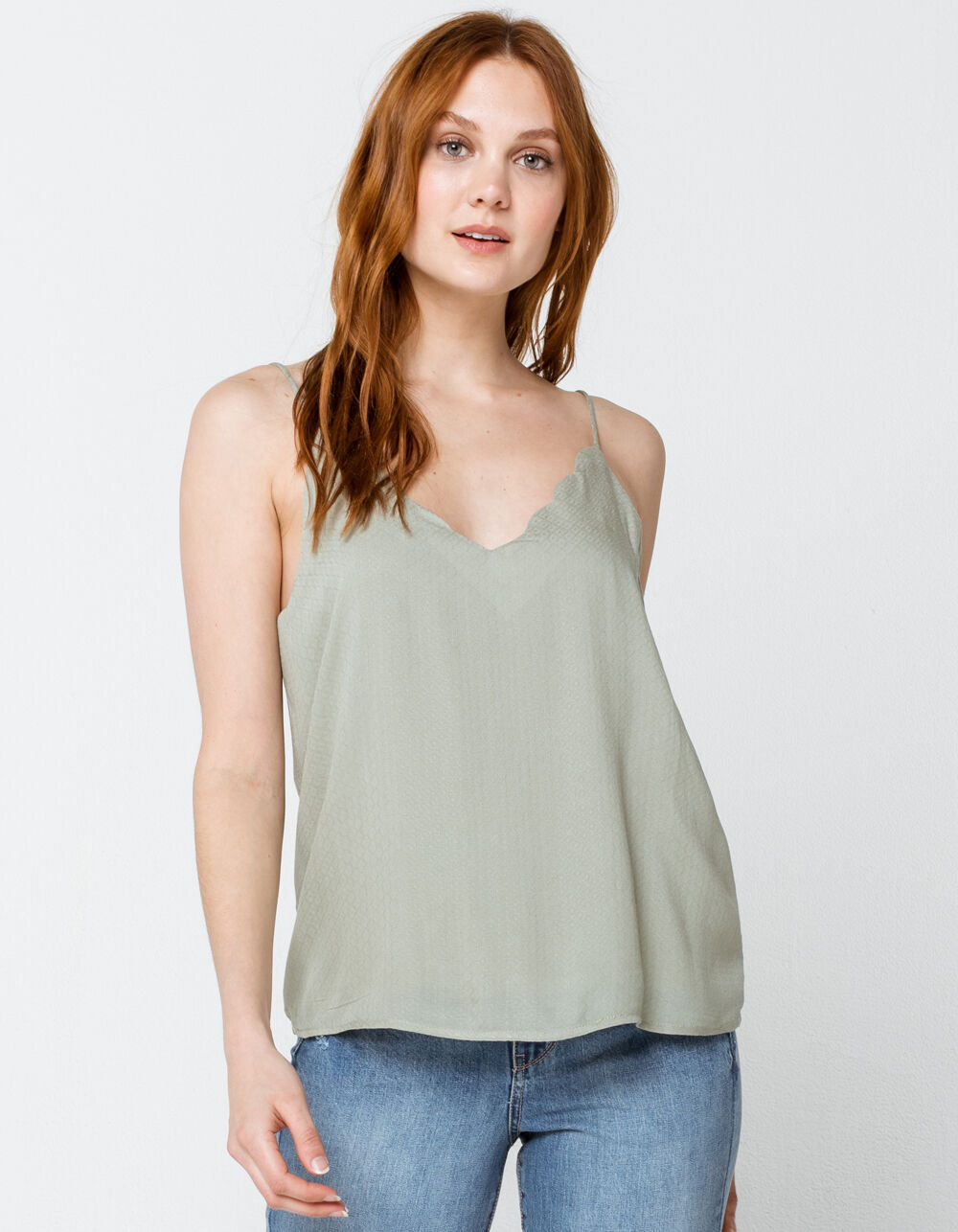 IVY & MAIN Solid Scallop Trim Womens Cami - SAGE | Tillys