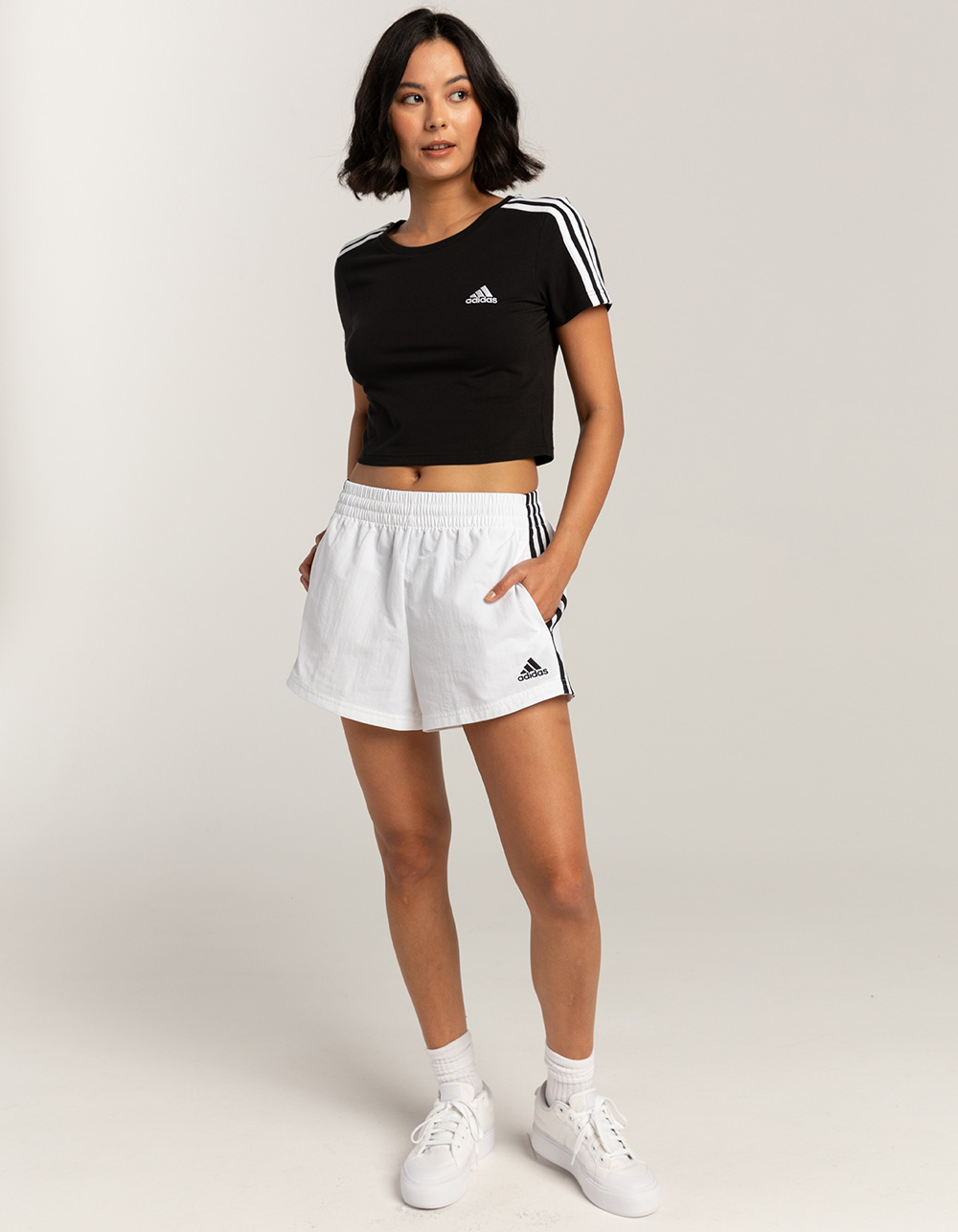 ADIDAS Essentials 3-Stripes Womens Woven Shorts - WHITE