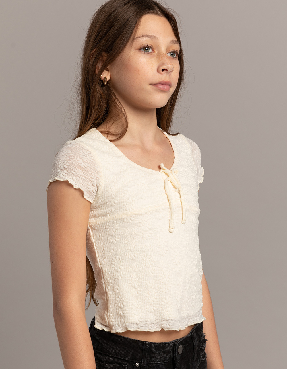 RSQ Lace Tie Front Girls Top - CREAM | Tillys