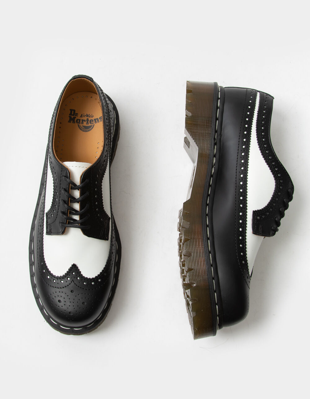 Doc Martens Platform Shoes Womens 8 Black White Brogue Heavy Leather