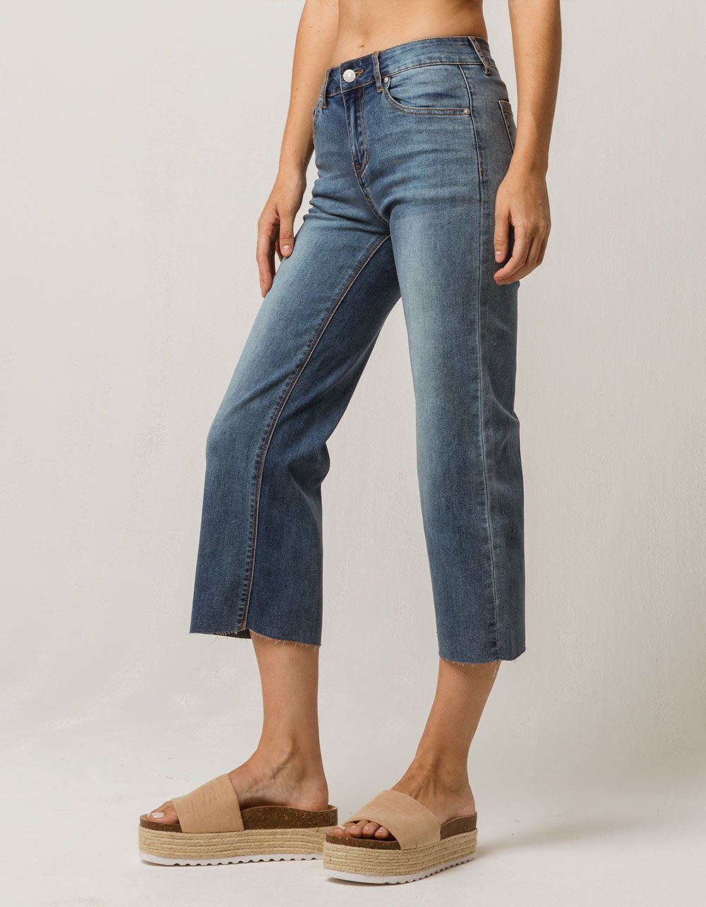 SKY AND SPARROW Fray Wide Leg Womens Crop Jeans - MEDIUM BLAST | Tillys