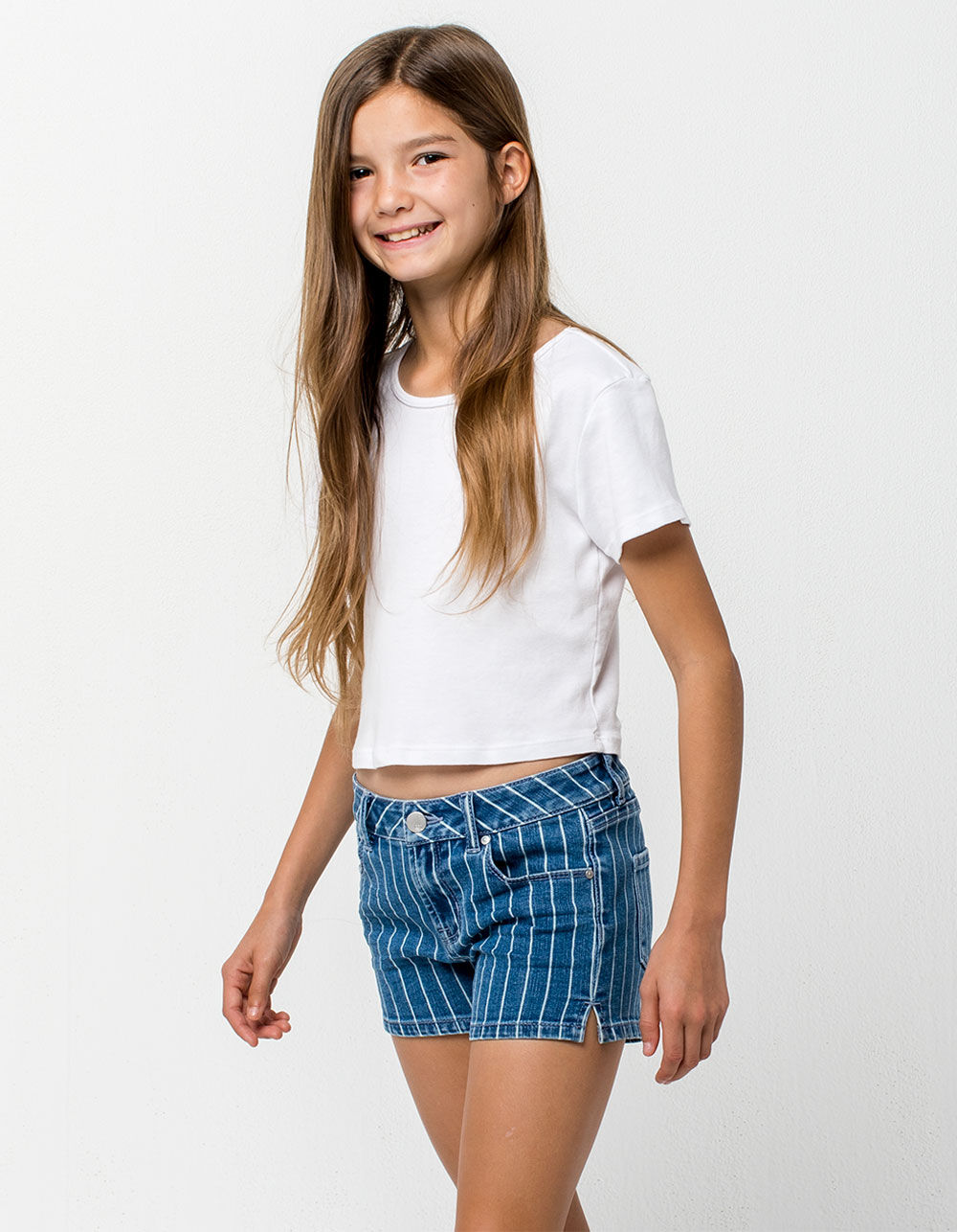 RSQ Malibu Stripe Girls Denim Shorts - MEDIUM WASH | Tillys