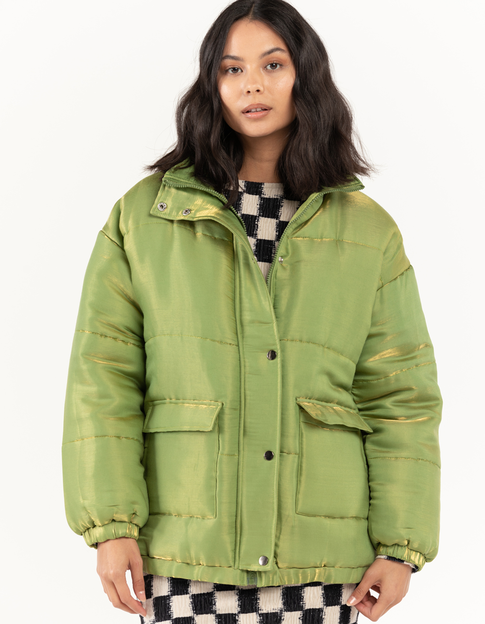 DAISY STREET Womens Shimmer Puffer Jacket - GREEN | Tillys