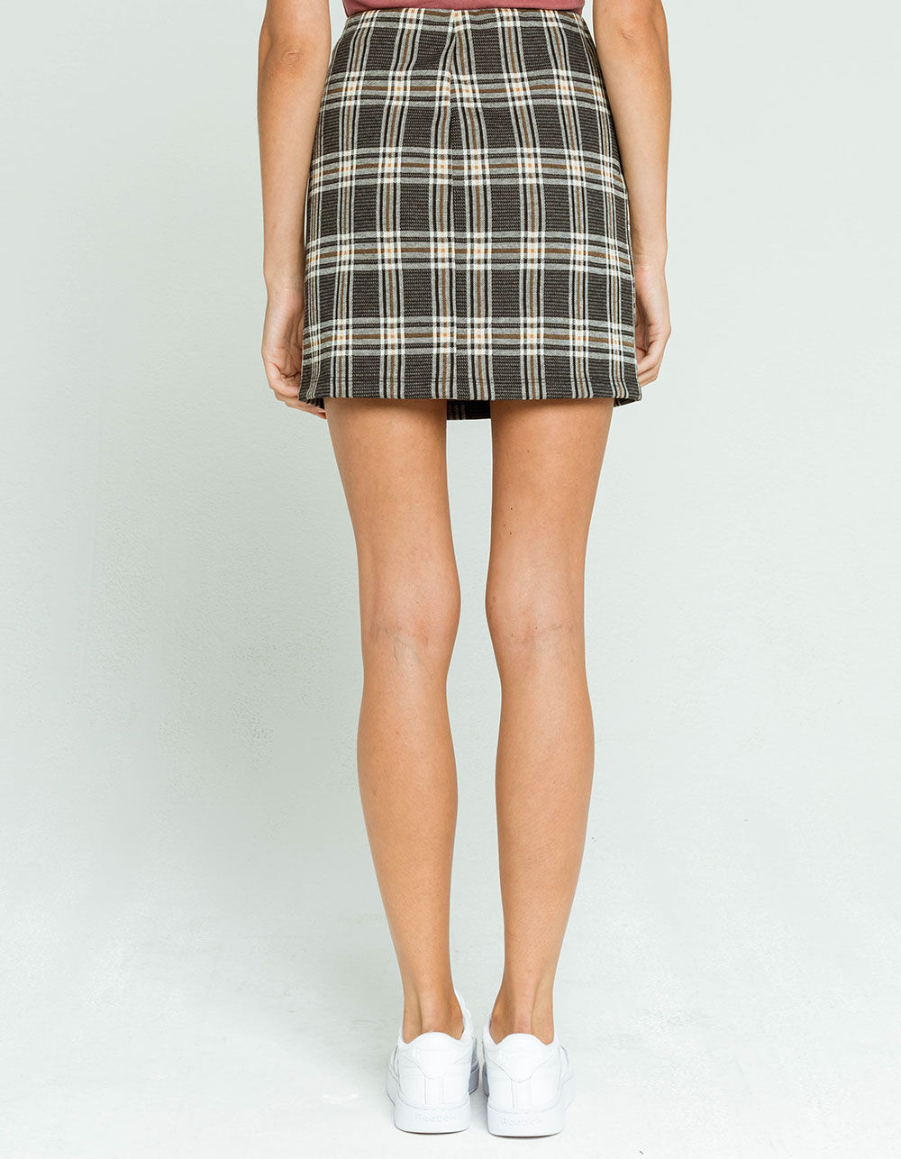 FULL TILT Ponte Side Slit Plaid Skirt - BLACK COMBO | Tillys