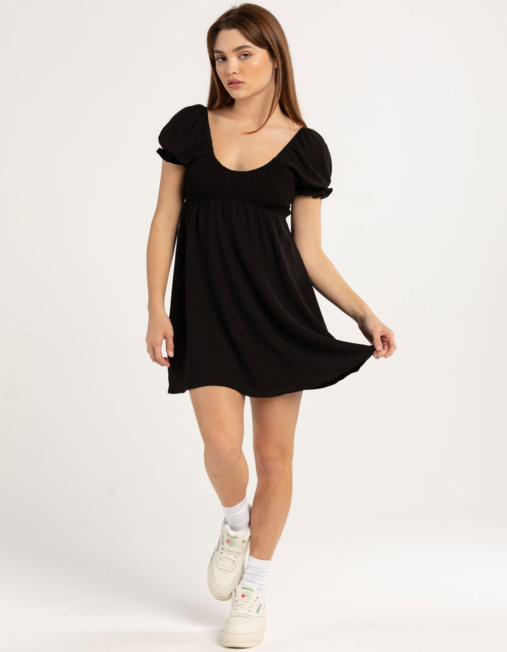 RSQ Womens Smock Bodice Babydoll Short Dress - BLACK | Tillys