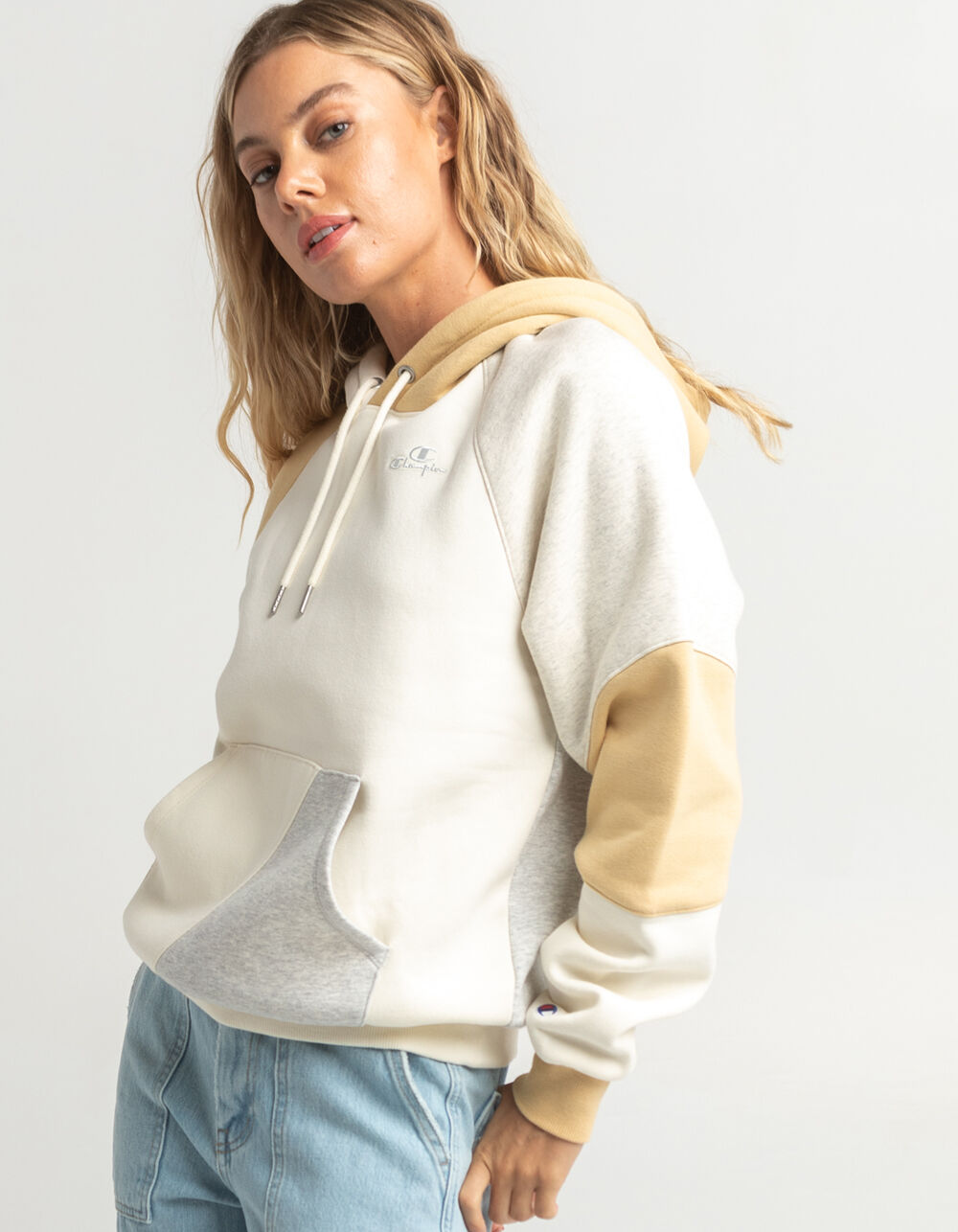CHAMPION Patchwork Womens Reverse Weave Hoodie - WHITE COMBO | Tillys