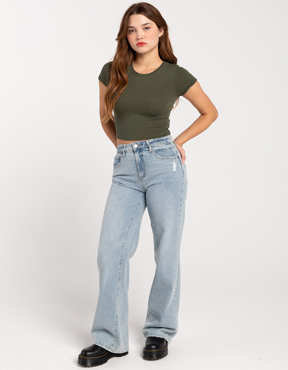 BOZZOLO Womens Cropped Tee - Tillys | OLIVE