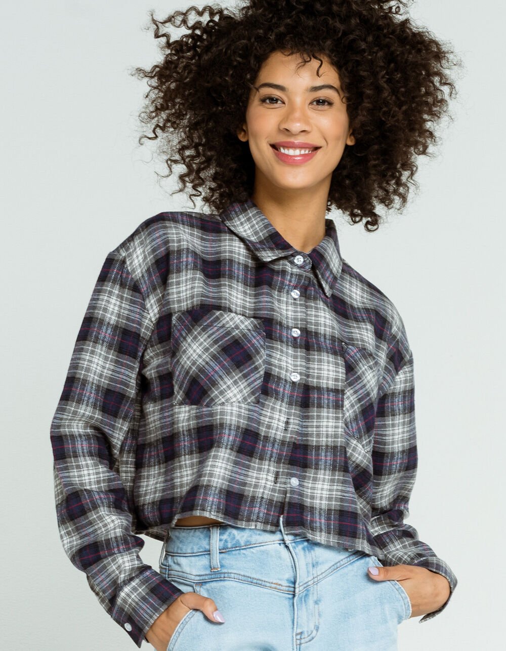 RSQ Plaid Womens Crop Flannel Shirt