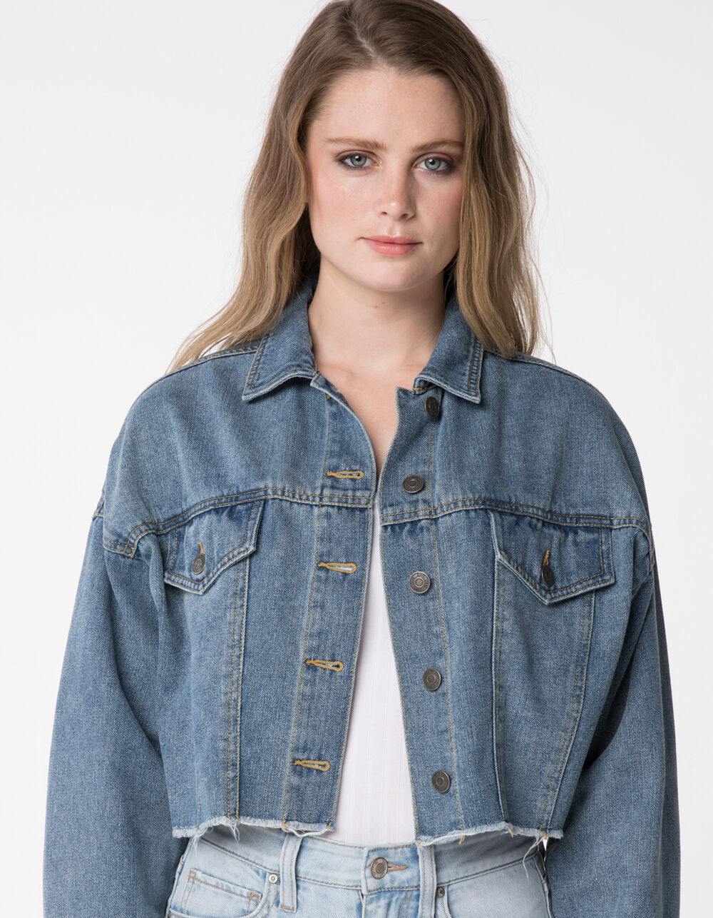 RSQ Crop Frayed Womens Denim Jacket - MEDIUM BLUE | Tillys