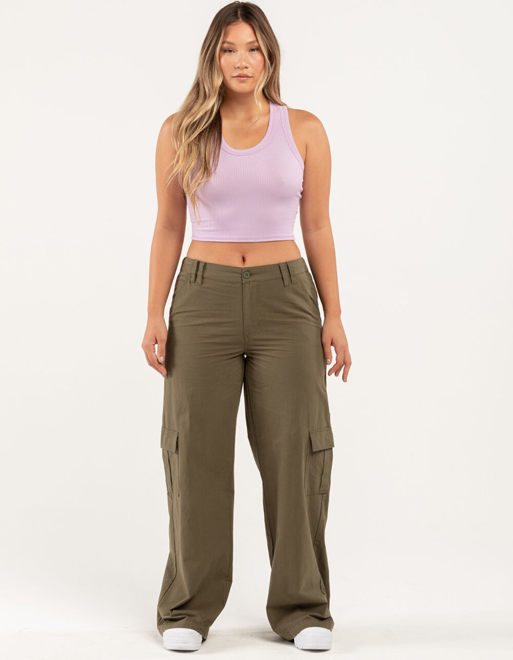 Dark Green Low Rise Cargo Trousers