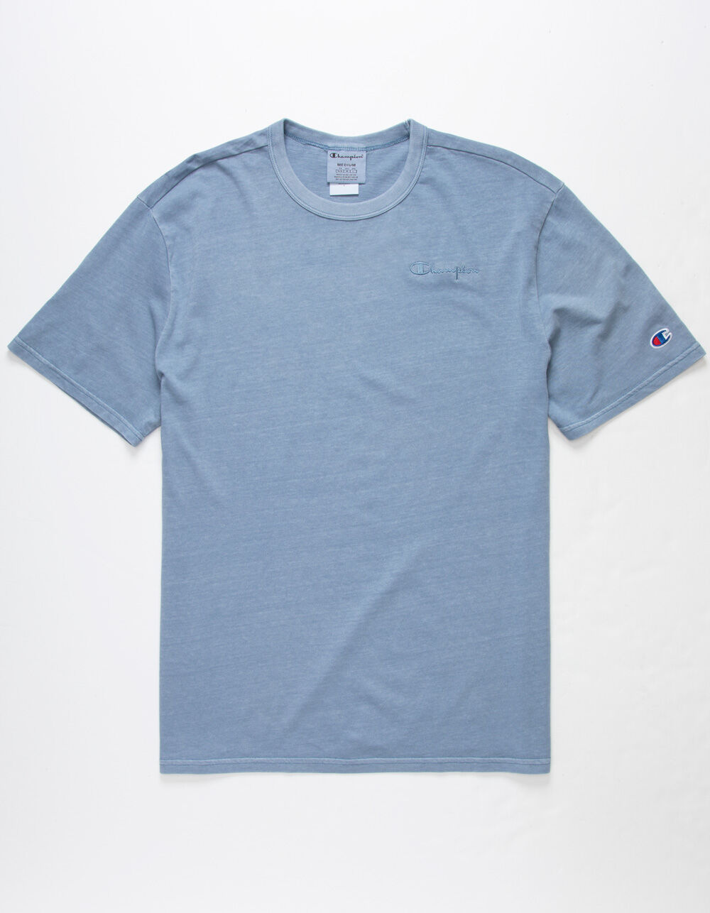 CHAMPION Script Embroidered Vintage Dye Mens Light Blue T-Shirt - LIGHT ...