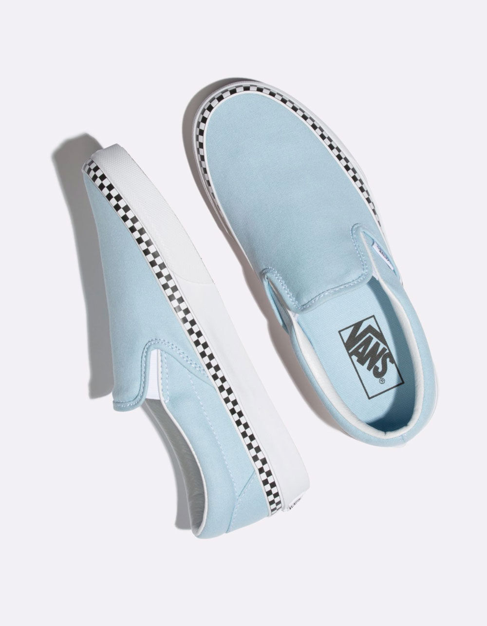 VANS Check Foxing Classic Slip-On Cool Blue & True White Womens Shoes ...