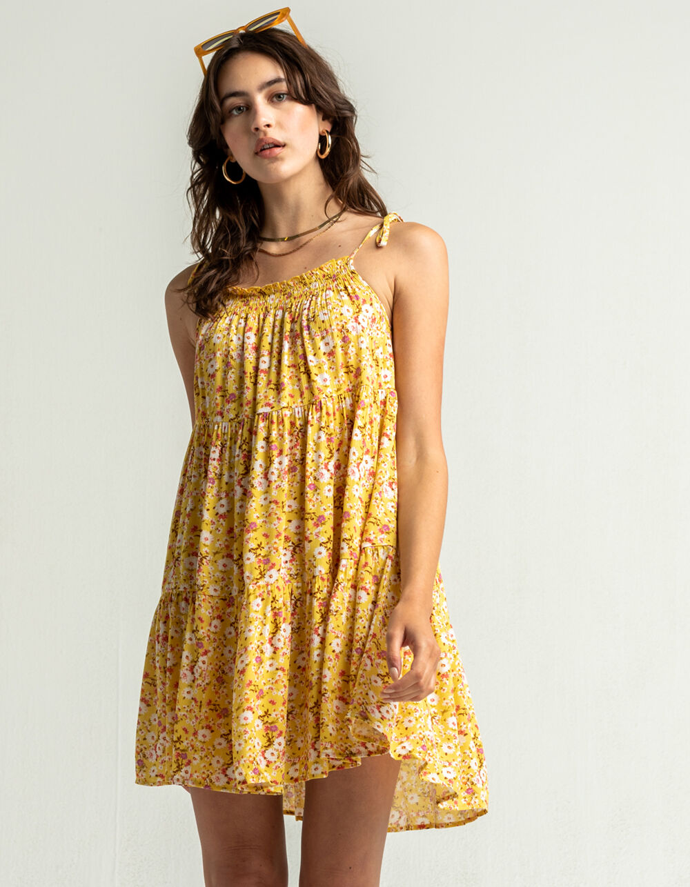 TIMING Ditsy Womens Yellow Baby Doll Dress - YELLOW | Tillys