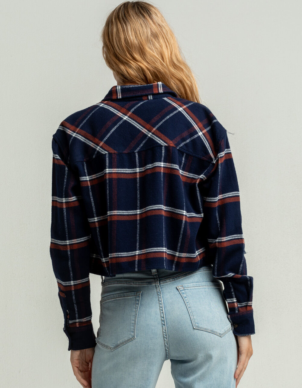 RSQ Big Plaid Washed Womens Navy & Brown Flannel Shirt - NAVCO | Tillys