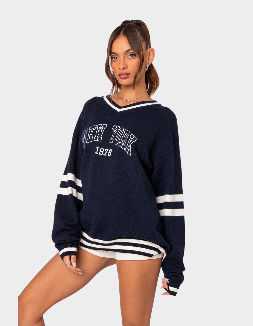EDIKTED 90's In New York Oversized Sweater - NAVY | Tillys