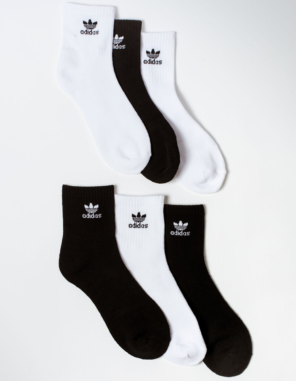 ADIDAS 6 Pack Trefoil Cushioned Mens Quarter Socks - BLACK/WHITE | Tillys