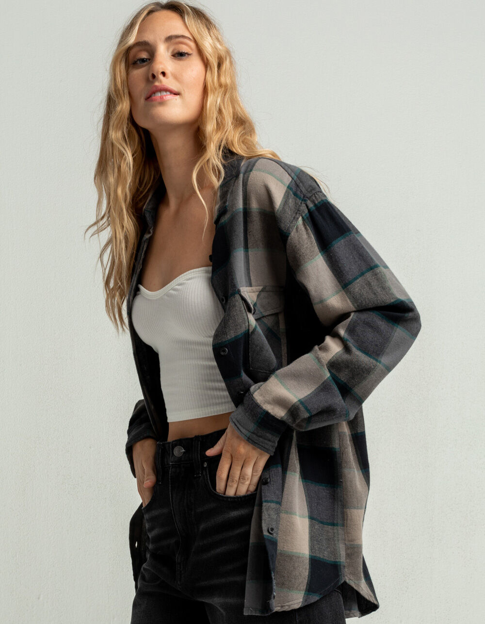 RSQ Womens Muted Hunter Sage Oversize Flannel Shirt - MULTI | Tillys