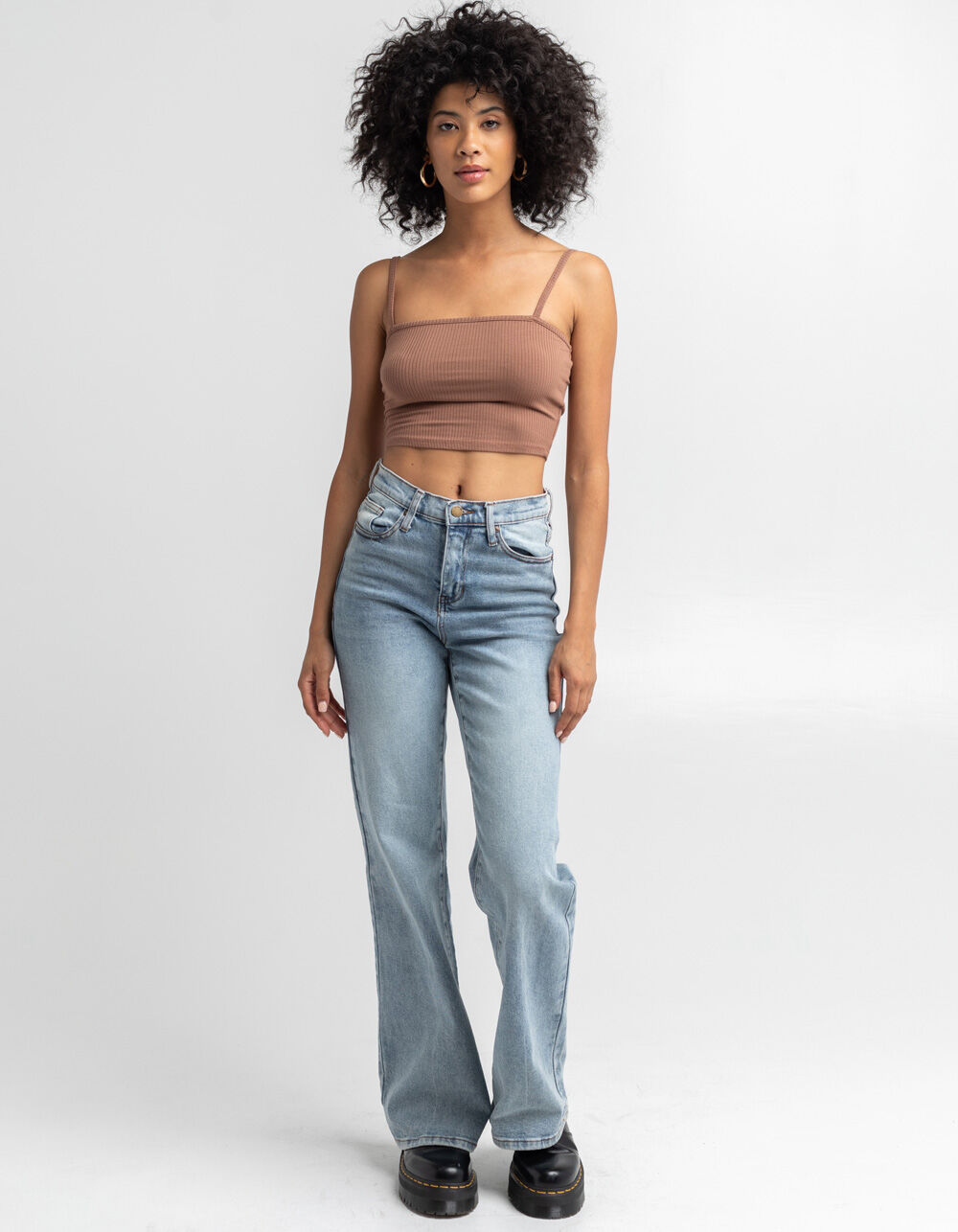 BOZZOLO Square Neck Rib Womens Crop Top - 434 | Tillys