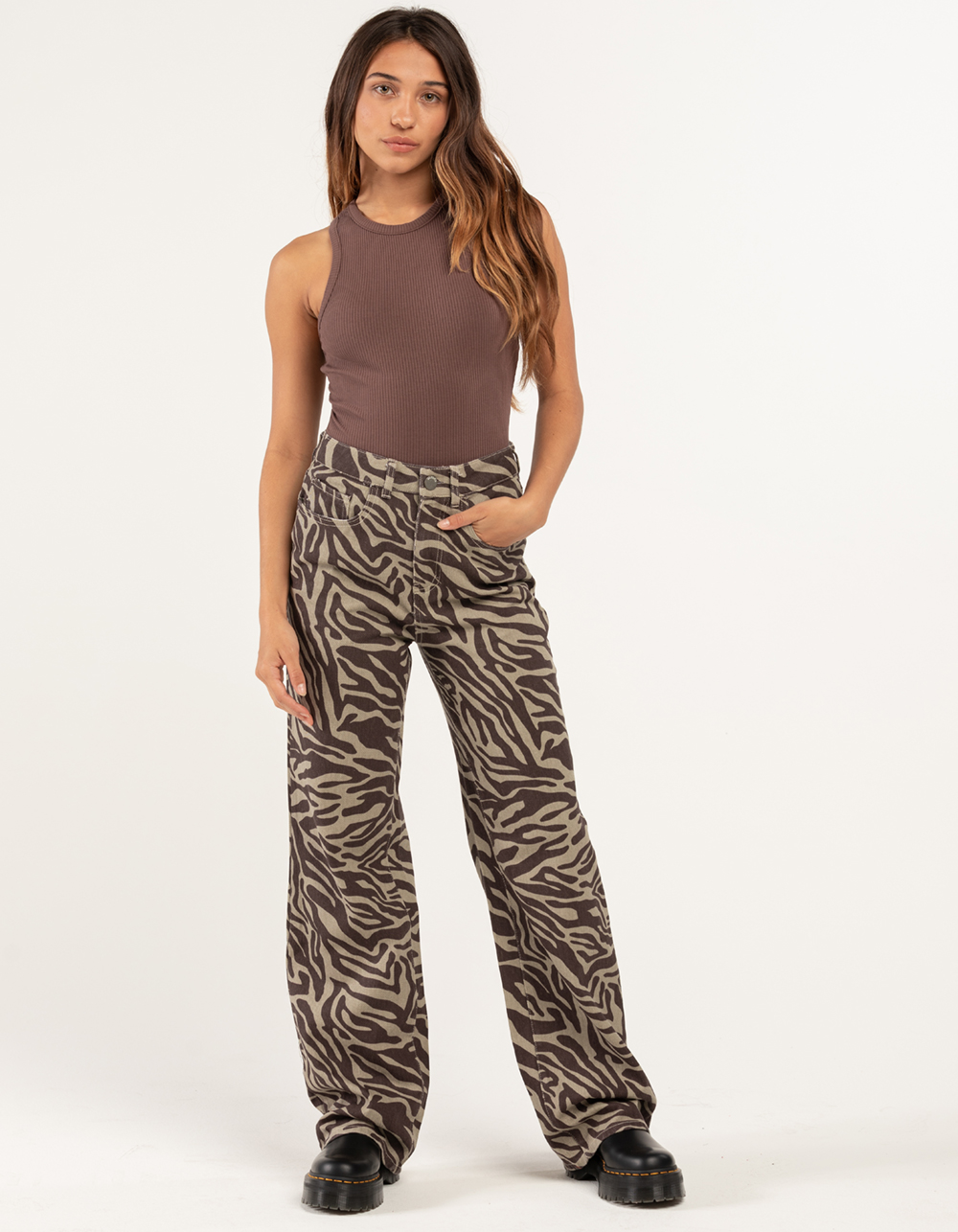 Cambio Womens Crepe Zebra Print High Rise Wide Leg Pants Trousers