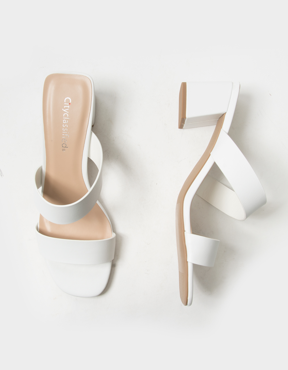 CITY CLASSIFIED Asymmetrical Womens White Block Heel Mules - WHITE | Tillys